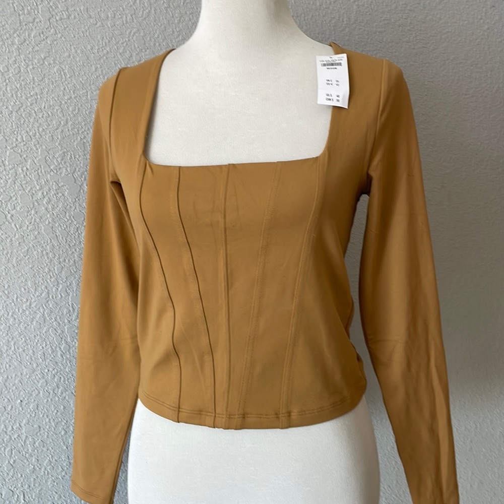 Abercrombie & Fitch Mustard Brown Square Neck Long Sleeve Top
